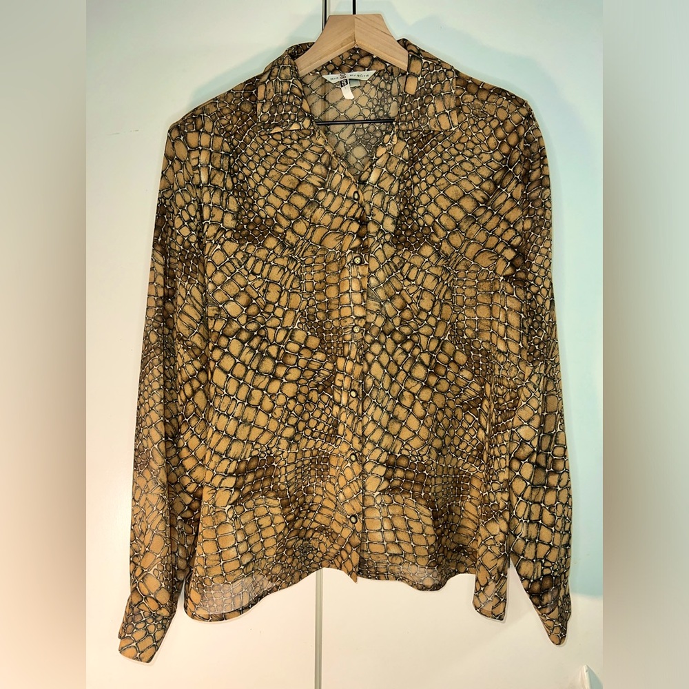 BIANCA NYGARD vintage snakeskin print blouse, brown and black, size 16